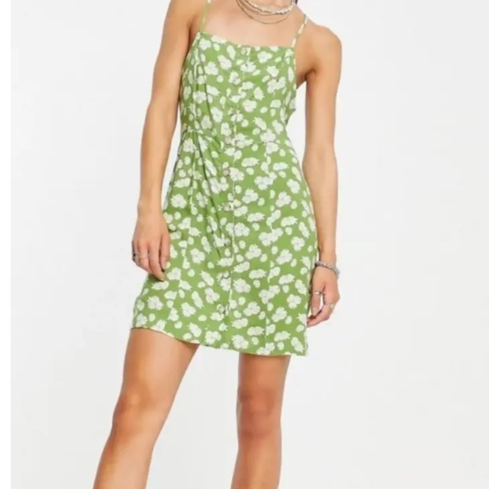 Nwt Topshop Green Button Through Daisy Mini Dress Size 10